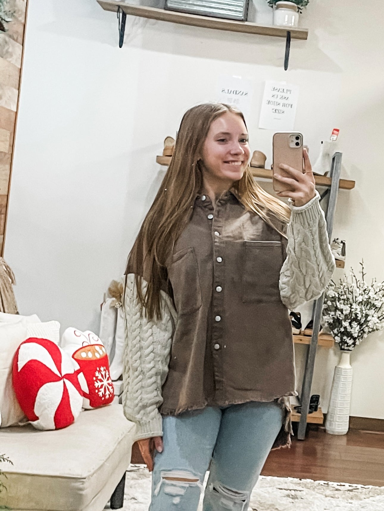 Contrast Sweater Sleeve Shacket